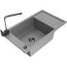 Mexen Elias granitový dřez s 1 komorou, odkapávačem a kuchyňskou baterií Rita, šedý - 6511-71-670300-70-B