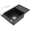 Mexen Elias granitový dřez s 1 komorou, odkapávačem a kuchyňskou baterií Rita, černý/stříbrný metalický - 6511-73-670300-70