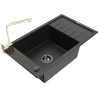 Mexen Elias granitový dřez 1-komorový s odkapávačem a kuchyňskou baterií Rita, černý/zlatý metalický - 6511-75-670300-50-B