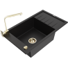 Mexen Elias granitový dřez 1-komorový s odkapávačem a kuchyňskou baterií Rita, černý - 6511-77-670300-50