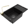 Mexen Elias granitový dřez 1-komorový s odkapávačem a kuchyňskou baterií Rita, černý - 6511-77-670300-50-B