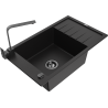 Mexen Elias granitový dřez s jednou komorou, odkapávačem a kuchyňskou baterií Rita, černý - 6511-77-670300-70-B
