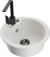 Mexen Diego granitový dřez 1-komorový s kuchyňskou baterií Rita, bílý - 6512-20-670300-70