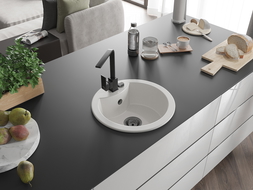 Mexen Diego granitový dřez 1-komorový s kuchyňskou baterií Rita, bílý - 6512-20-670300-70