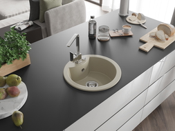 Mexen Diego granitový dřez 1-komorový s kuchyňskou baterií Rita, béžový - 6512-69-670300-00