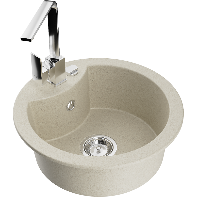 Mexen Diego granitový dřez 1-komorový s kuchyňskou baterií Rita, béžový - 6512-69-670300-00