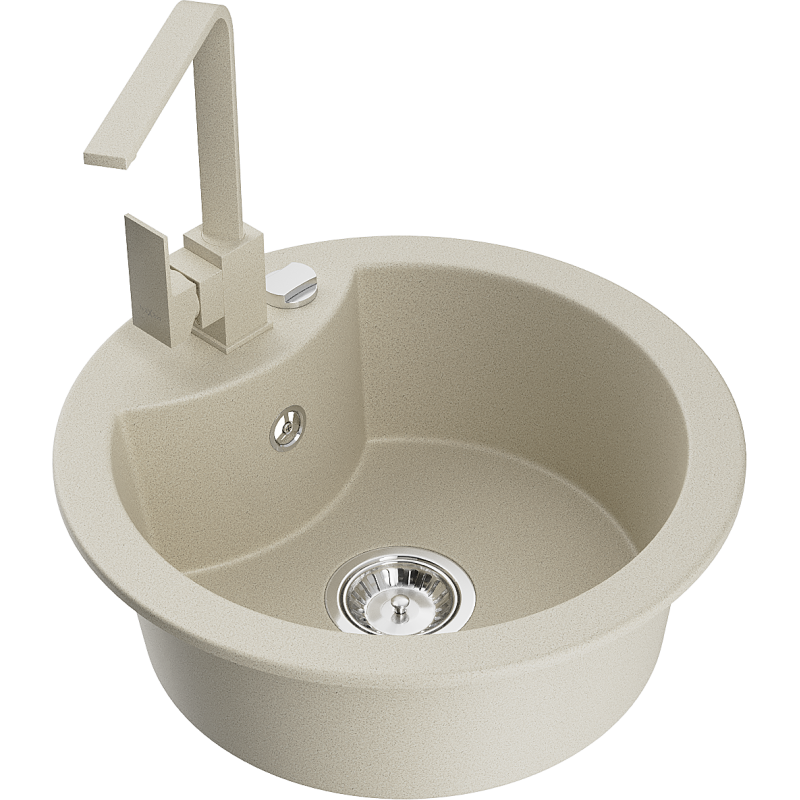 Mexen Diego granitový dřez 1-komorový s kuchyňskou baterií Rita, béžový - 6512-69-670300-69