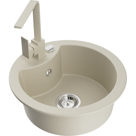 Mexen Diego granitový dřez 1-komorový s kuchyňskou baterií Rita, béžový - 6512-69-670300-69