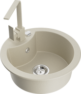 Mexen Diego granitový dřez 1-komorový s kuchyňskou baterií Rita, béžový - 6512-69-670300-69