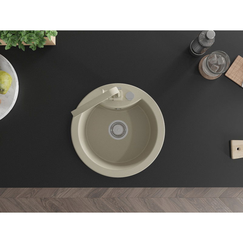 Mexen Diego granitový dřez 1-komorový s kuchyňskou baterií Rita, béžový - 6512-69-670300-69