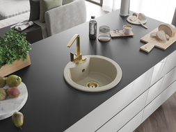 Mexen Diego žulový dřez 1-komorový s kuchyňskou baterií Rita, béžový - 6512-69-670300-50