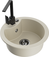 Mexen Diego granitový dřez 1-komorový s kuchyňskou baterií Rita, béžový - 6512-69-670300-70