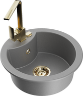 Mexen Diego granitový dřez 1-komorový s kuchyňskou baterií Rita, šedý - 6512-71-670300-50
