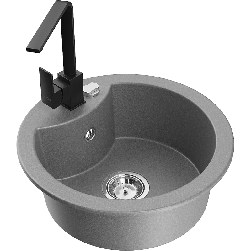 Mexen Diego granitový dřez 1-komorový s kuchyňskou baterií Rita, šedý - 6512-71-670300-70
