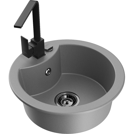 Mexen Diego granitový dřez 1-komorový s kuchyňskou baterií Rita, šedý - 6512-71-670300-70-B
