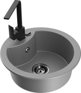 Mexen Diego granitový dřez 1-komorový s kuchyňskou baterií Rita, šedý - 6512-71-670300-70-B