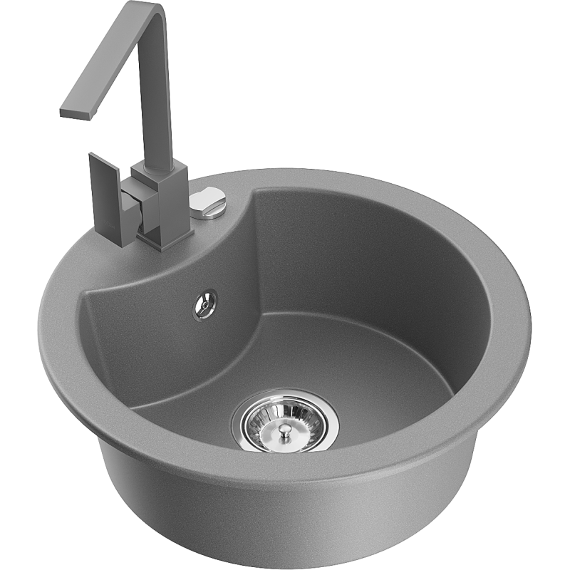 Mexen Diego granitový dřez s 1 komorou a kuchyňskou baterií Rita, šedý - 6512-71-670300-71