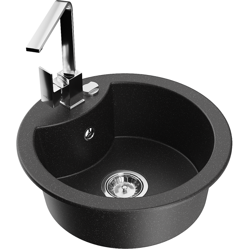 Mexen Diego granitový dřez 1-komorový s kuchyňskou baterií Rita, černý/stříbrný metalík - 6512-73-670300-00