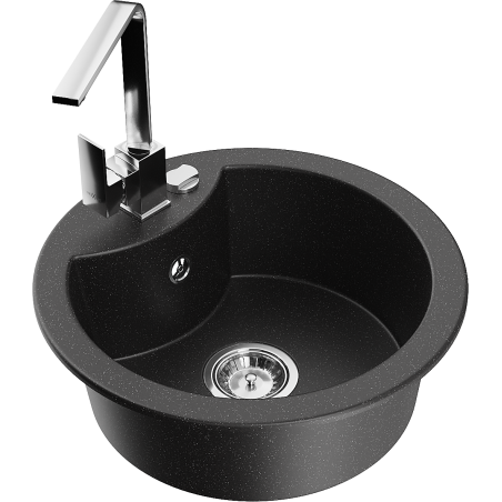 Mexen Diego granitový dřez 1-komorový s kuchyňskou baterií Rita, černý/stříbrný metalík - 6512-73-670300-00