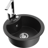 Mexen Diego granitový dřez 1-komorový s kuchyňskou baterií Rita, černý/stříbrný metalík - 6512-73-670300-00