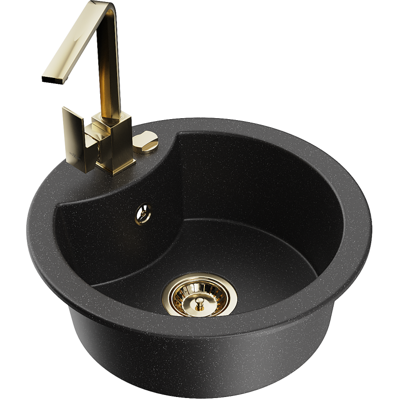 Mexen Diego granitový dřez 1-komorový s kuchyňskou baterií Rita, černý/stříbrný metalik - 6512-73-670300-50