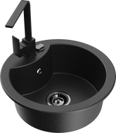 Mexen Diego granitový jednodřez s kuchyňskou baterií Rita, černý/stříbrný metalik - 6512-73-670300-70-B