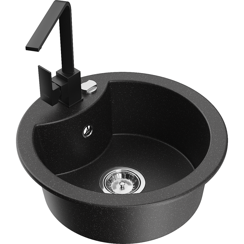 Mexen Diego granitový jednodřez s kuchyňskou baterií Rita, černý/stříbrný metalík - 6512-73-670300-70