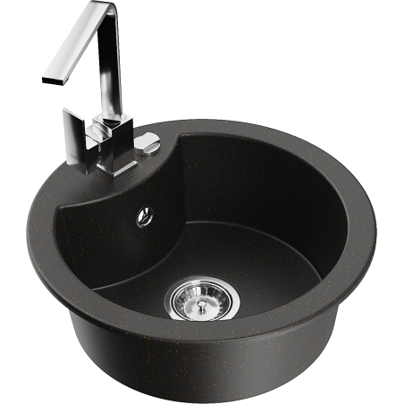 Mexen Diego granitový dřez s 1 komorou a kuchyňskou baterií Rita, černý/zlatý metalik - 6512-75-670300-00