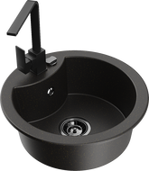 Mexen Diego granitový dřez 1-komorový s kuchyňskou baterií Rita, černý/zlatý metalický - 6512-75-670300-70-B