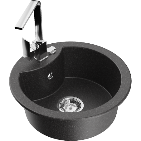 Mexen Diego granitový dřez s 1 komorou s kuchyňskou baterií Rita, černý tečkovaný - 6512-76-670300-00