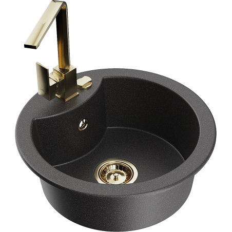 Mexen Diego granitový dřez 1-komorový s kuchyňskou baterií Rita, černý skvrnitý - 6512-76-670300-50