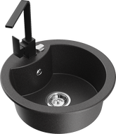Mexen Diego granitový dřez s 1 komorou a kuchyňskou baterií Rita, černý skvrnitý - 6512-76-670300-70