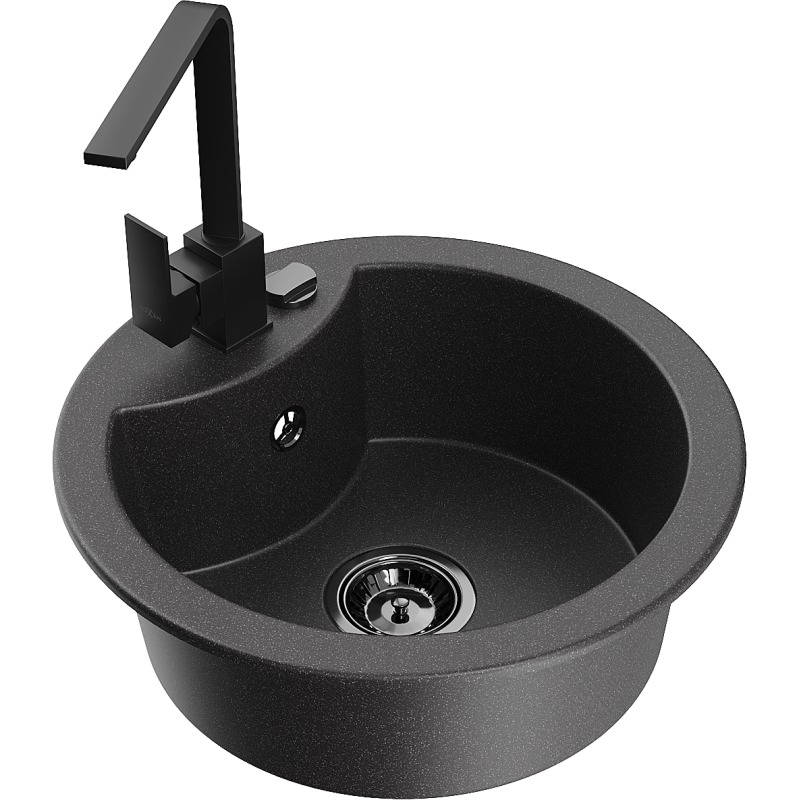 Mexen Diego granitový dřez 1komorový s kuchyňskou baterií Rita, černý s tečkovaným vzorem - 6512-76-670300-70-B