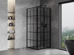 Mexen Mist-F skládací sprchový kout pravý 95 x 95 cm, černá mřížka, černá - 8A6T-095-095-70-77-P
