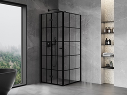 Mexen Mist-F skládací sprchový kout levý 70 x 70 cm, černá mřížka, černý - 8A6T-070-070-70-77-L