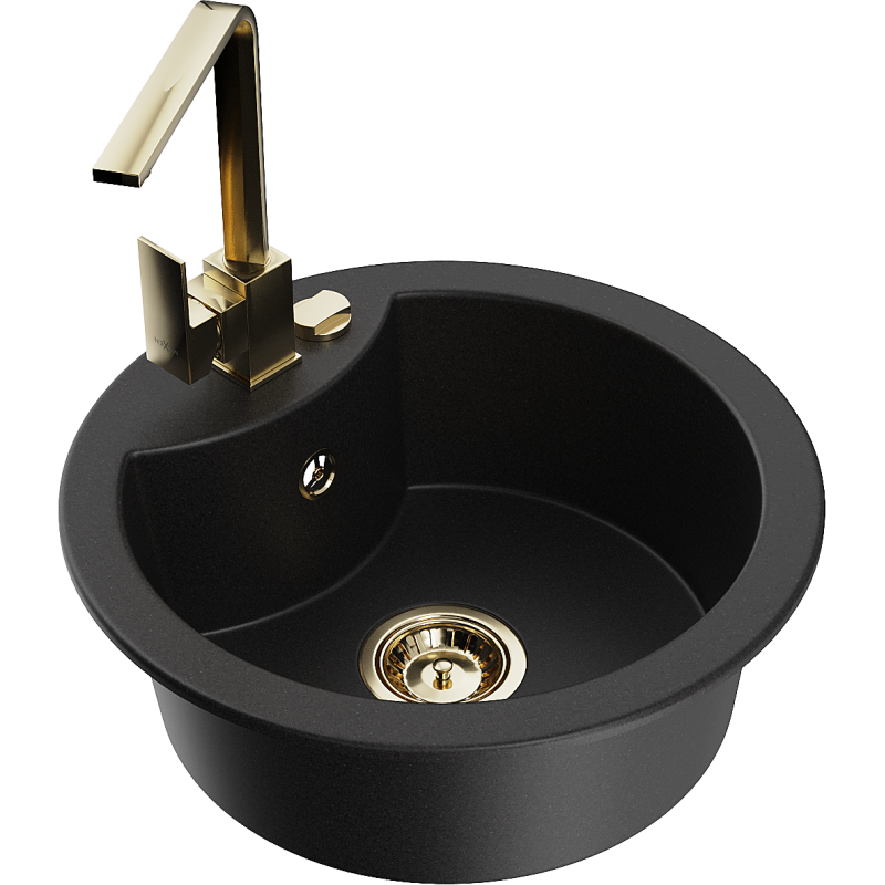 Mexen Diego granitový dřez s 1 komorou a kuchyňskou baterií Rita, černý - 6512-77-670300-50