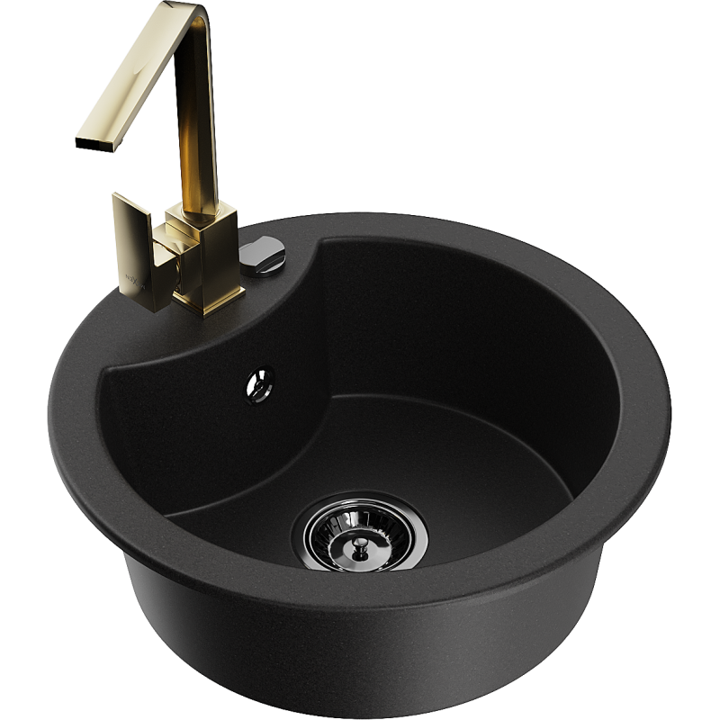 Mexen Diego granitový kuchyňský dřez 1-komorový s kuchyňskou baterií Rita, černý - 6512-77-670300-50-B