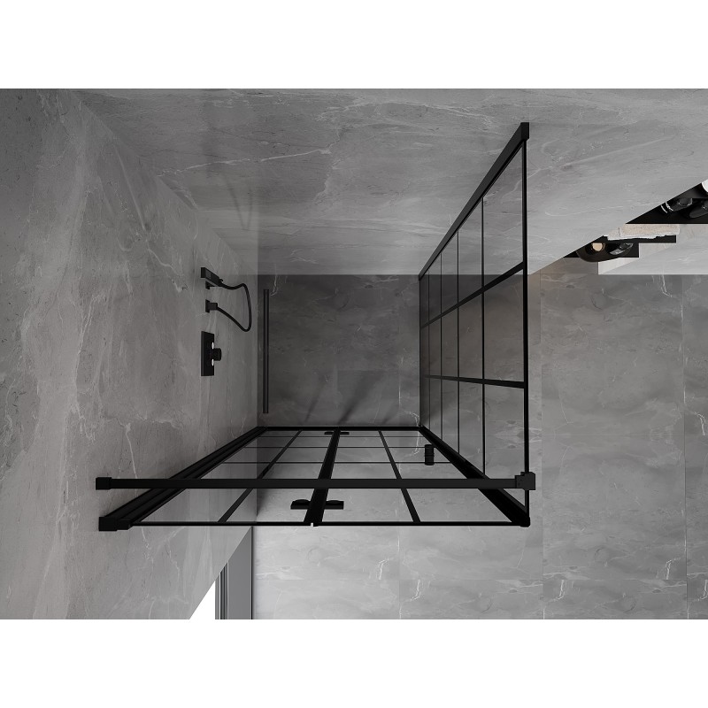 Mexen Mist-F sklápěcí sprchový kout levý 85 x 85 cm, černá mřížka, černá - 8A6T-085-085-70-77-L