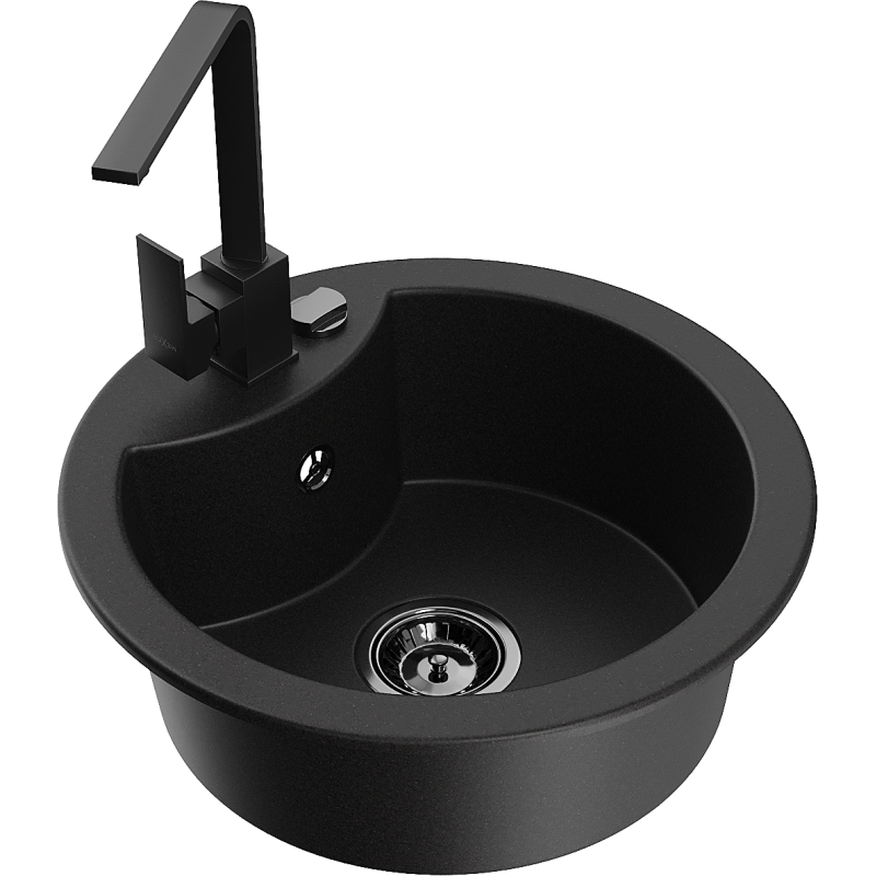 Mexen Diego granitový kuchyňský dřez 1-komorový s kuchyňskou baterií Rita, černý - 6512-77-670300-70-B