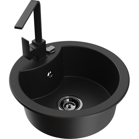 Mexen Diego granitový kuchyňský dřez 1-komorový s kuchyňskou baterií Rita, černý - 6512-77-670300-70-B