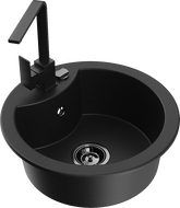 Mexen Diego granitový kuchyňský dřez 1-komorový s kuchyňskou baterií Rita, černý - 6512-77-670300-70-B