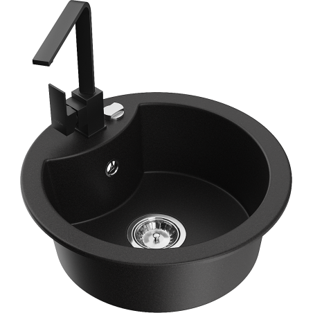 Mexen Diego granitový dřez 1-komorový s kuchyňskou baterií Rita, černý - 6512-77-670300-70