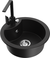 Mexen Diego granitový dřez 1-komorový s kuchyňskou baterií Rita, černý - 6512-77-670300-70