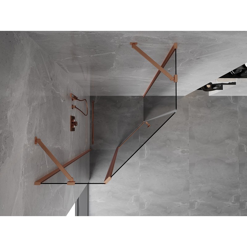 Mexen Mist pětiúhelníkový sprchový kout s otočnými dveřmi 90 x 90 cm, transparentní, kartáčovaná měď - 8A8-090-090-65-00