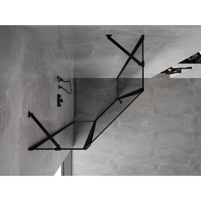 Mexen Mist pětiúhelníková sprchová stěna, otočná vlevo 90 x 90 cm, černý rám, černá - 8A8-090-090-70-70-L