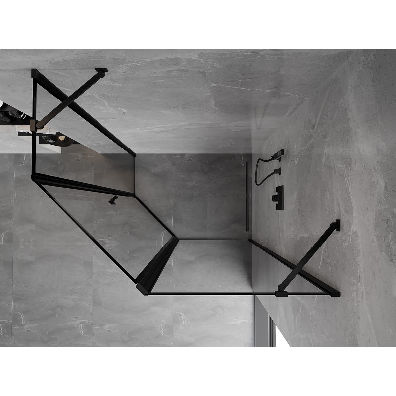 Mexen Mist asymetrická pětiúhelníková sprchová kabina s pravými dveřmi 90 x 80 cm, černý rám, černá