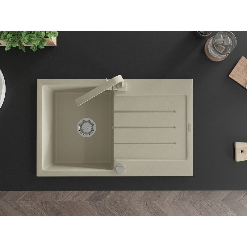 Mexen Bruno granitový dřez s odkapávačem a kuchyňskou baterií Rita, béžový - 6513-69-670300-69