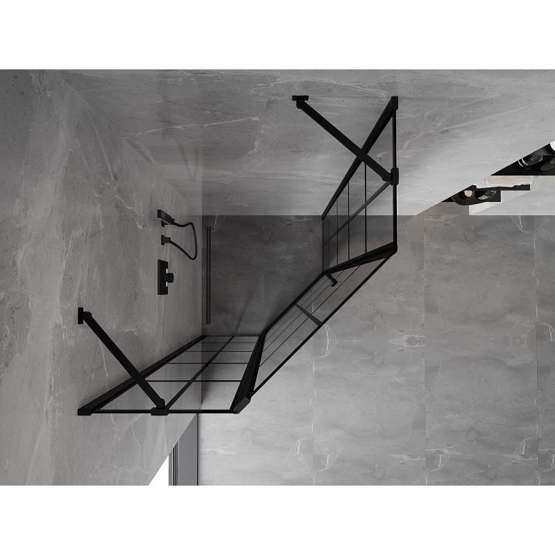 Mexen Mist pětiúhelníkový sprchový kout, levý 80 x 80 cm, černá mřížka, černá - 8A8-080-080-70-77-L