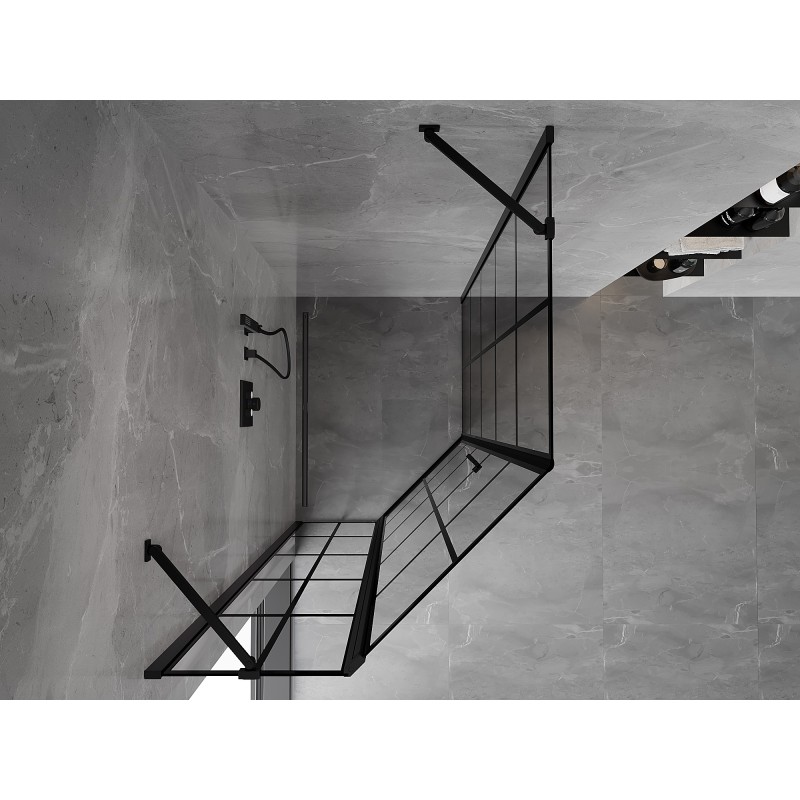 Mexen Mist asymetrická pětiúhelníková sprchová kabina s levým otevíráním 80 x 90 cm, černá mřížka, černá
