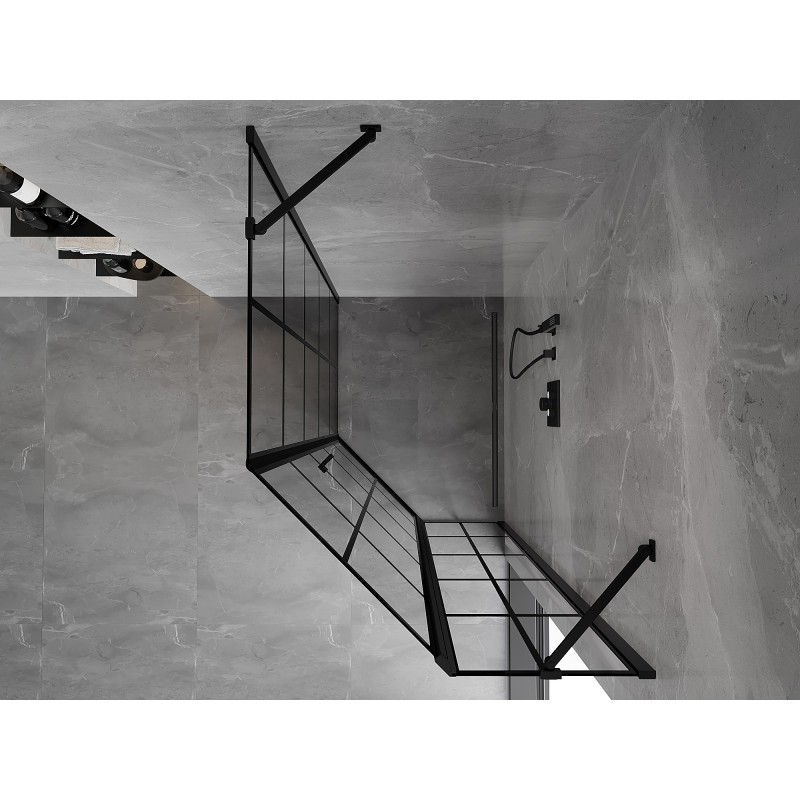 Mexen Mist pentagonální asymetrická sprchová kabina pravá 90 x 100 cm, černá mřížka, černá - 8A8-090-100-70-77-P